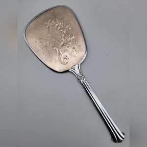 Vintage Silver-Tone Hand Mirror - Intricate Etched Floral Design - Ornate Ribbed